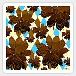 Magnolia Flowers Brown and Blue Sticker